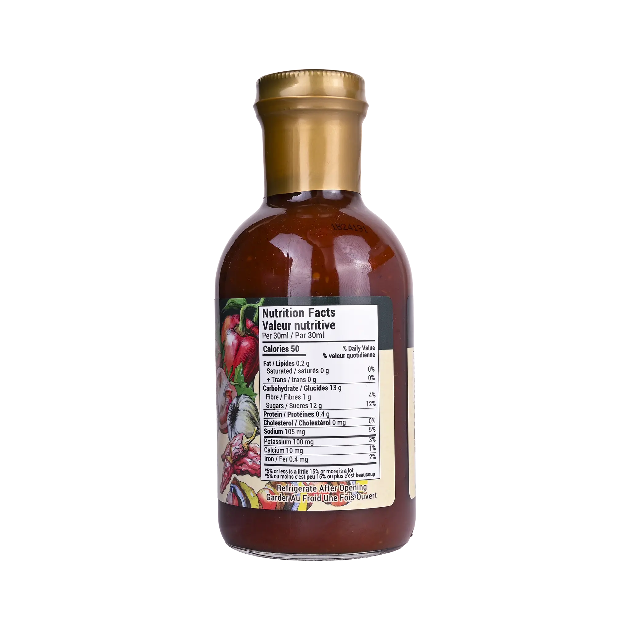 Nutrition facts label for Rootham Chipotle BBQ Dipping Sauce 360 ml