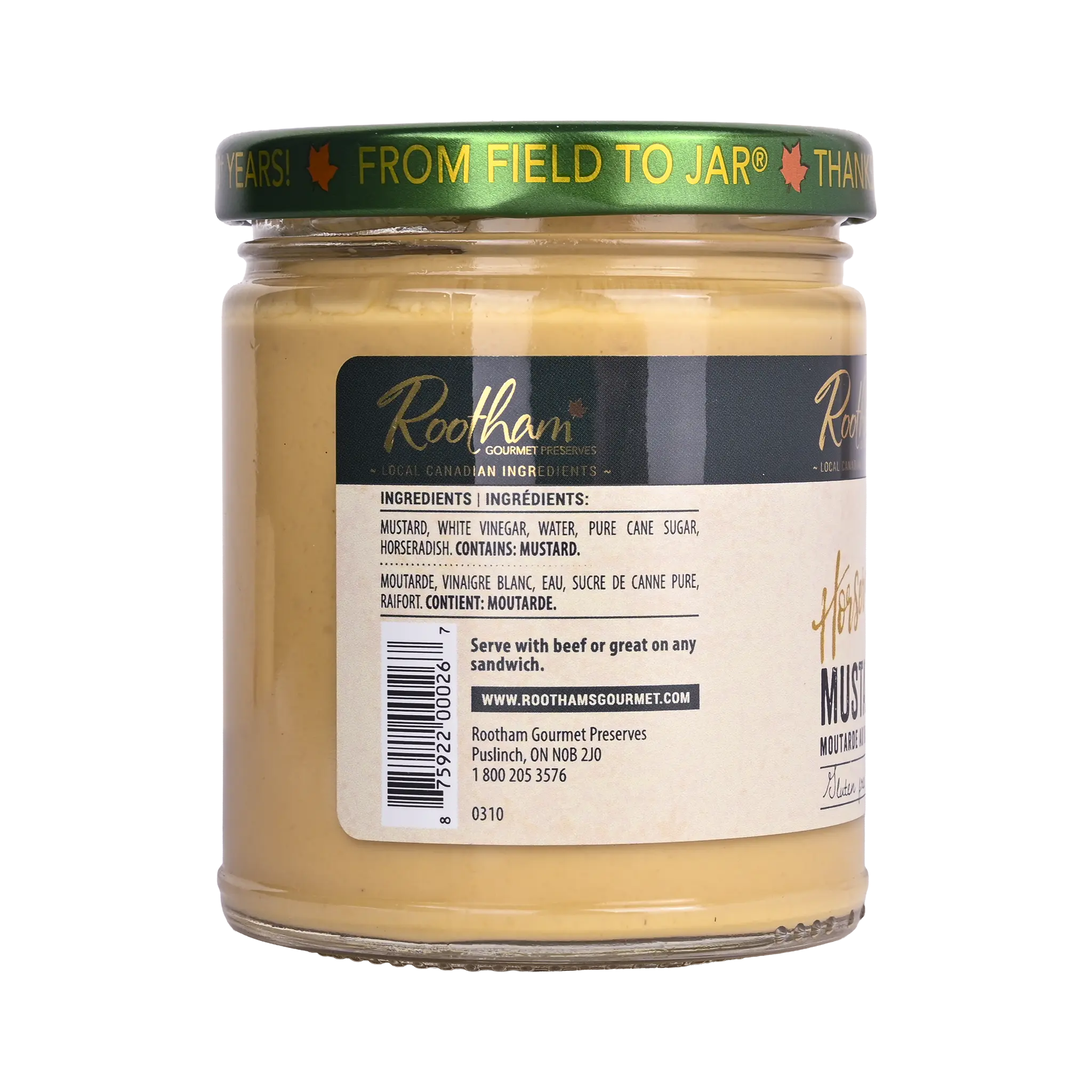 Ingredients label for Rootham Horseradish Mustard 250 ml