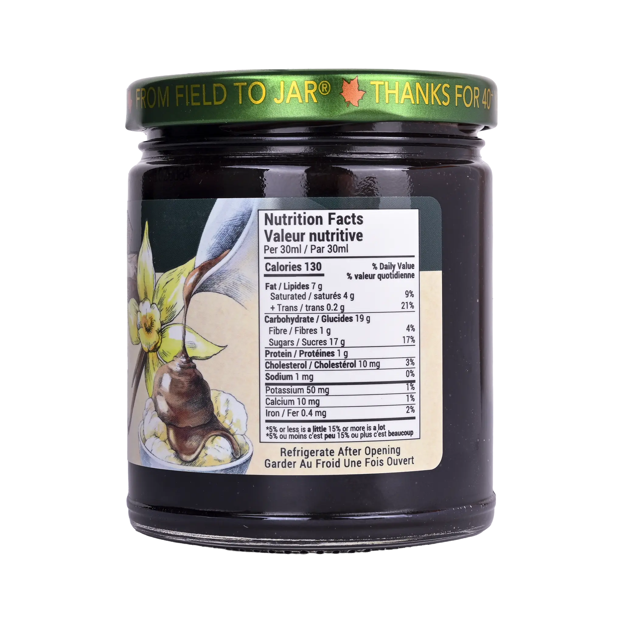 Nutrition facts label for Rootham Irresistible Chocolate Sauce 270 ml