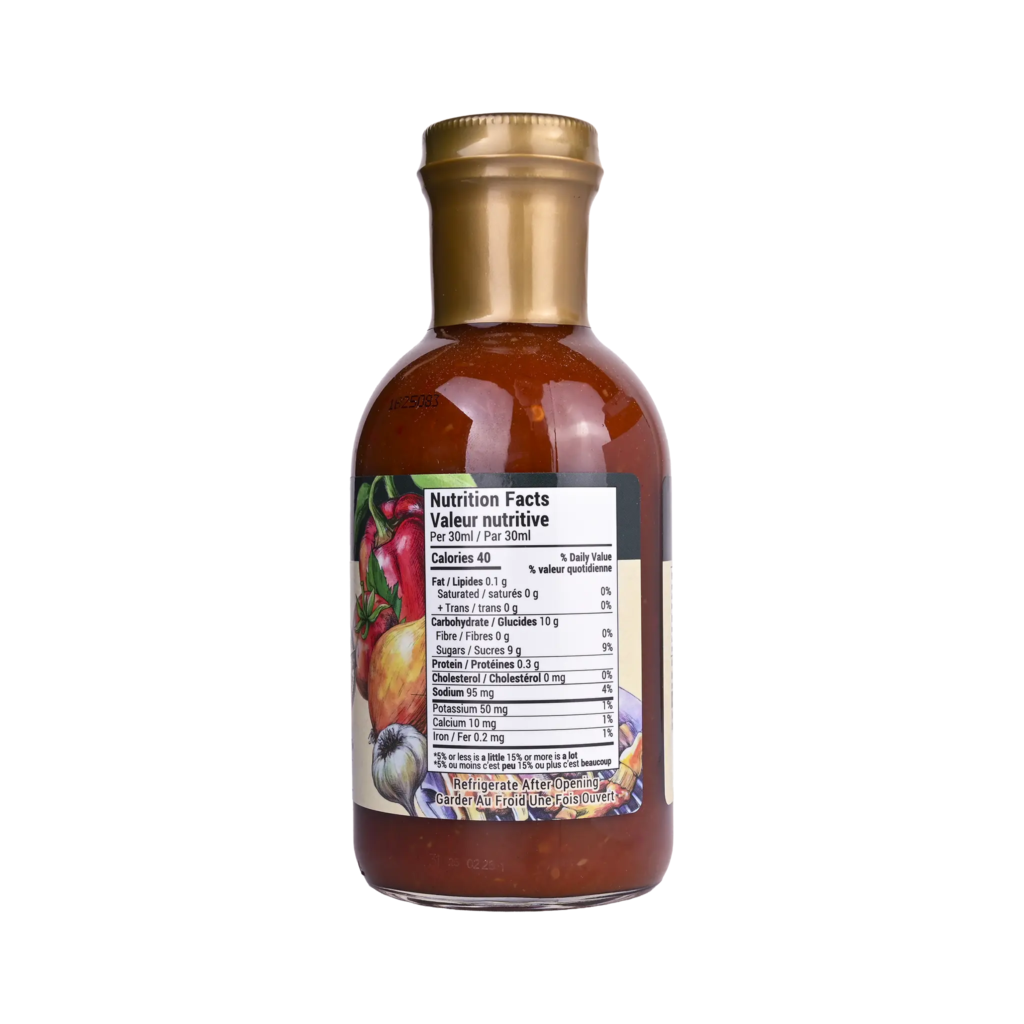 Nutrition facts label for Rootham Thick to Stick BBQ Dipping Sauce 360 ml
