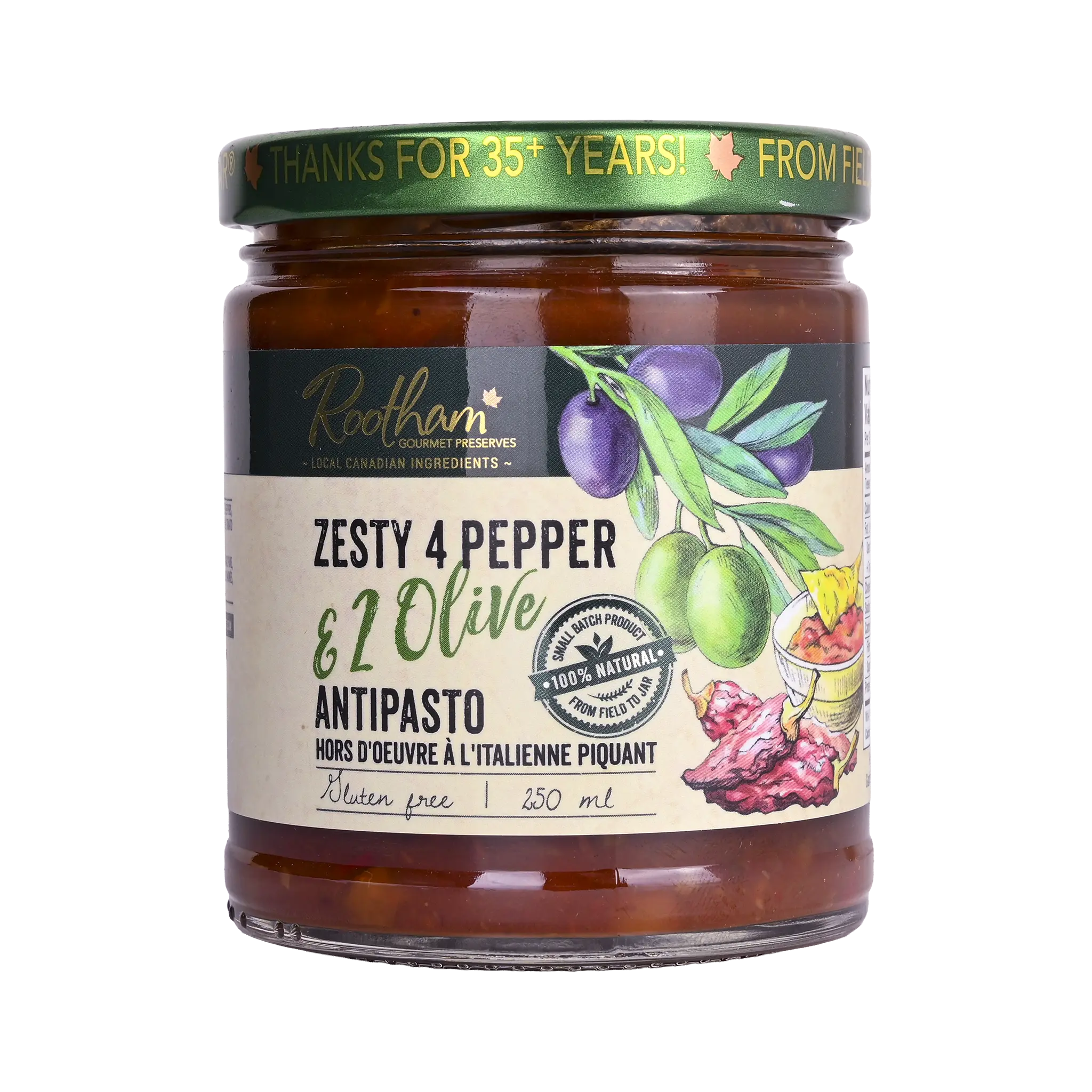 Rootham Zesty 4 Pepper & Olive Antipasto 250 ml jar